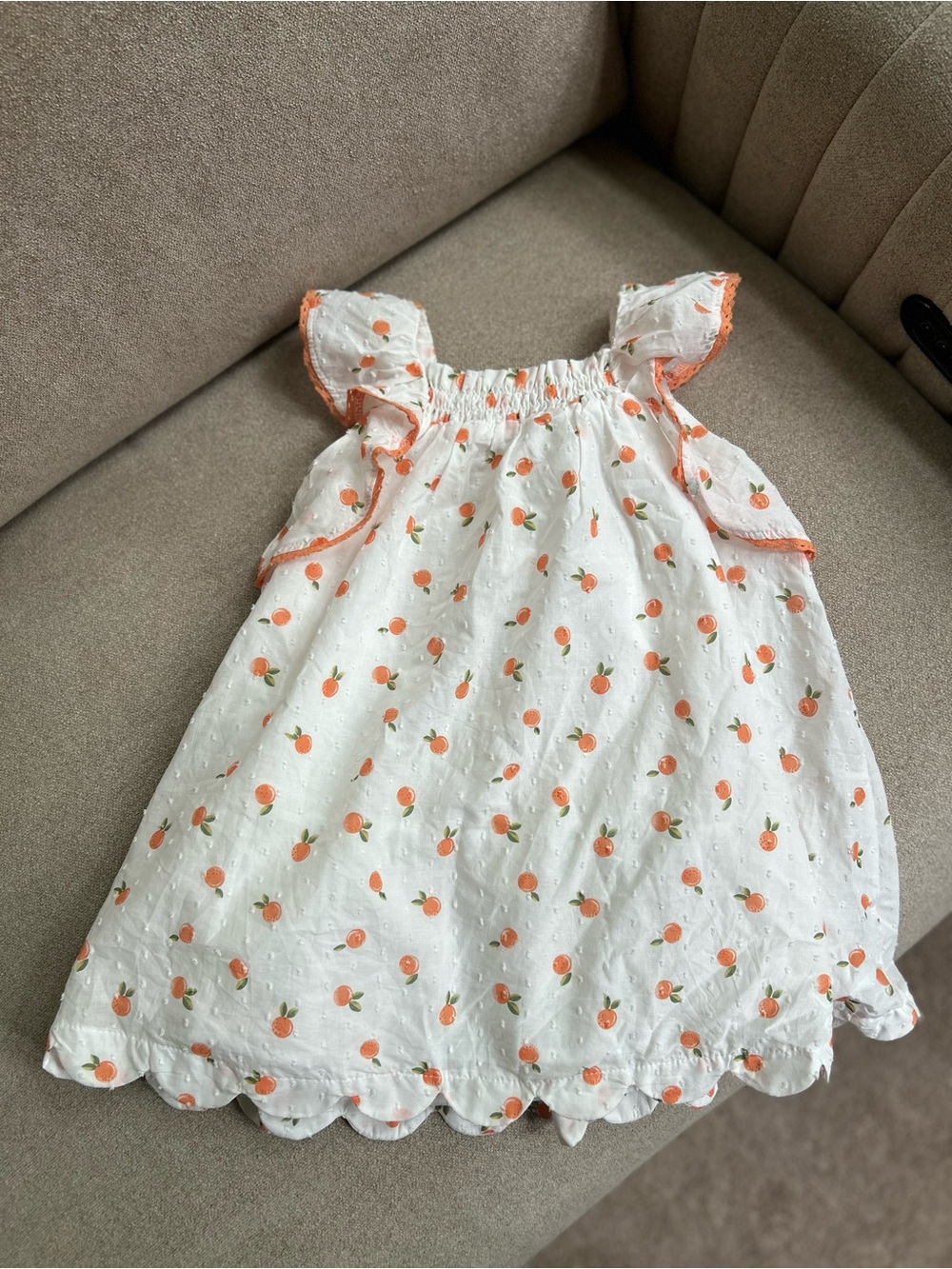 Source Unknown White Dress with Orange Print - Kids Casual Girls Cotton 3/4